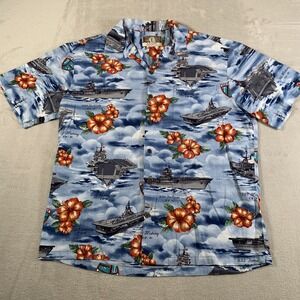 Kalaheo Hawaiian Shirt Mens M Hibiscus Ship‎ Print USA Made Vintage Aloha Camp